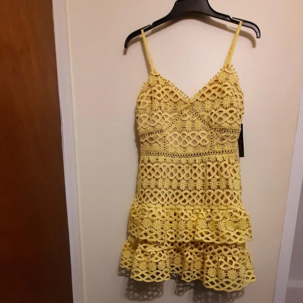 Lulus Beauty and Lace Yellow Crochet Lace Mini Dress - Picture 2 of 16